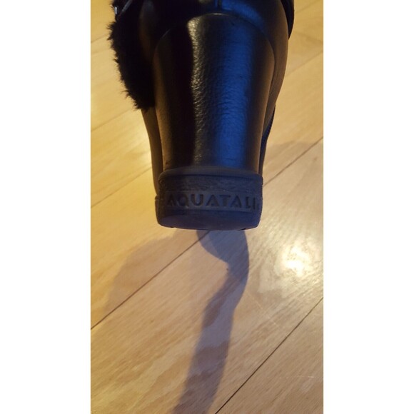 Aquatalia  BLACK WEDGE Leather Women's Ankle  Boots, zip, fur trim ‎ size 8 - Picture 11 of 13